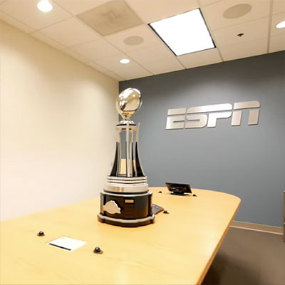 A trophy sitting on a table at an ESPN office