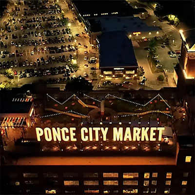 Ponce City Market roof sign at night