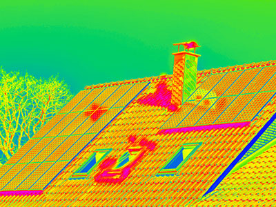 Thermal image of a residential roof