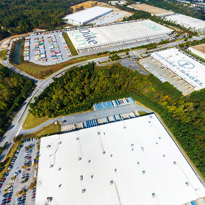 Photo of an aerial view of the Amazon Distribution Center
